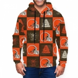 Browns Team Ugly Christmas Mens Zip Hooded Sweatshirt