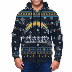 Chargers Team Christmas Ugly Mens Zip Hooded Sweatshirt