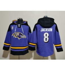 Men Baltimore Ravens 8 Lamar Jackson Ageless Must Have Lace Up Pullover Hoodie