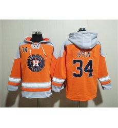 Men Houston Astros 34 Nolan Ryan Orange Ageless Must Have Lace Up Pullover Hoodie