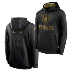 Men Las Vegas Raiders 4 Derek Carr 2020 Salute To Service Black Sideline Performance Pullover Hoodie