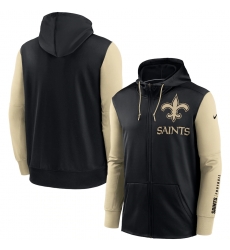 Men New Orleans Saints Black Gold Fan Gear Mascot Performance Full Zip Hoodie