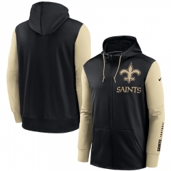 Men New Orleans Saints Black Gold Fan Gear Mascot Performance Full Zip Hoodie