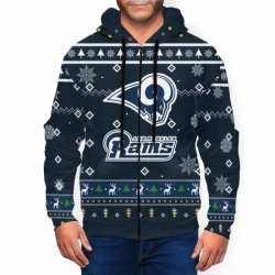 Rams Team Christmas Ugly Mens Zip Hooded Sweatshirt