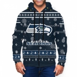 Seahawks Team Christmas Ugly Mens Zip Hooded Sweatshirt