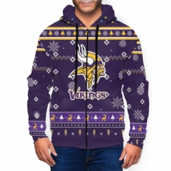 Vikings Team Christmas Ugly Mens Zip Hooded Sweatshirt