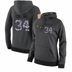 NFL Womens Nike Baltimore Ravens 34 Alex Collins Stitched Black Anthracite Salute to Service Player Performance Hoodie