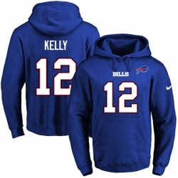 NFL Mens Nike Buffalo Bills 12 Jim Kelly Royal Blue Name Number Pullover Hoodie