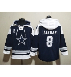 Men Dallas Cowboys 8 Troy Aikman Navy Ageless Must Have Lace Up Pullover Hoodie