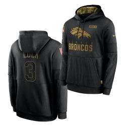 Men Denver Broncos 3 Drew Lock 2020 Salute To Service Black Sideline Performance Pullover Hoodie