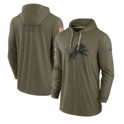 Men Detroit Lions 2022 Olive Salute To Service Tonal Pullover Hoodie