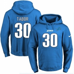 NFL Mens Nike Detroit Lions 30 Teez Tabor Blue Name Number Pullover Hoodie