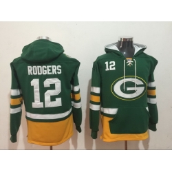 Men Nike Green Bay Packers Aaron Rodgers 12 NFL Winter Thick Hoodie