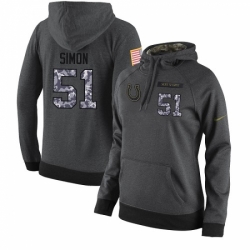 NFL Womens Nike Indianapolis Colts 51 John Simon Stitched Black Anthracite Salute to Service Player Performance Hoodie