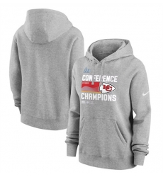 Women Kansas City Chiefs Gray 2022 AFC Champions Performance Pullover Hoodie