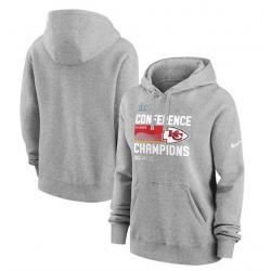 Women Kansas City Chiefs Gray 2022 AFC Champions Performance Pullover Hoodie