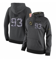 NFL Womens Nike Miami Dolphins 93 Ndamukong Suh Stitched Black Anthracite Salute to Service Player Performance Hoodie