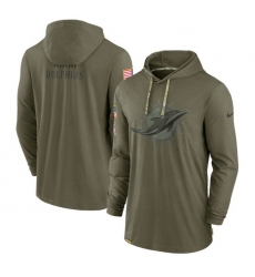 Men Miami Dolphins 2022 Olive Salute To Service Tonal Pullover Hoodie