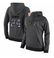 NFL Womens Nike New England Patriots 24 Stephon Gilmore Stitched Black Anthracite Salute to Service Player Performance Hoodie