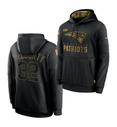 Men New England Patriots 32 Devin McCourty 2020 Salute To Service Black Sideline Performance Pullover HoodieMen Hoodie