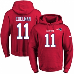 NFL Mens Nike New England Patriots 11 Julian Edelman Red Name Number Pullover Hoodie