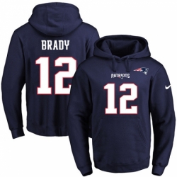 NFL Mens Nike New England Patriots 12 Tom Brady Navy Blue Name Number Pullover Hoodie