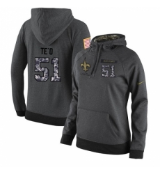 NFL Womens Nike New Orleans Saints 51 Manti Teo Stitched Black Anthracite Salute to Service Player Performance Hoodie