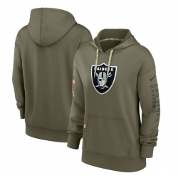 Women Las Vegas Raiders 2022 Olive Salute To Service Therma Performance Pullover Hoodie