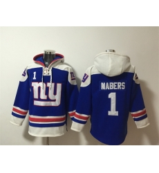 Men New York Giants 1 Malik Nabers Blue Ageless Must Have Lace Up Pullover Hoodie