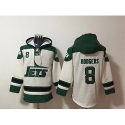 Men New York Jets 8 Aaron Rodgers White Ageless Must Have Lace Up Pullover Hoodie