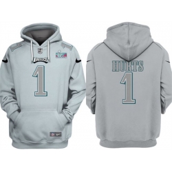 Men Philadelphia Eagles 1 Jalen Hurts Grey Atmosphere Fashion Super Bowl LVII Patch Pullover Hoodie