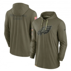 Men Philadelphia Eagles 2022 Olive Salute To Service Tonal Pullover Hoodie