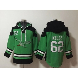 Men Philadelphia Eagles 62 Jason Kelce Green Ageless Must Have Lace Up Pullover Hoodies