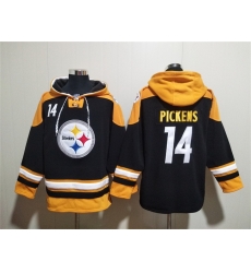 Men Pittsburgh Steelers 14 George Pickens Black Ageless Must Have Lace Up Pullover Hoodie