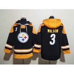 Men Pittsburgh Steelers 3 Russell Wilson Black Ageless Must Have Lace Up Pullover Hoodie