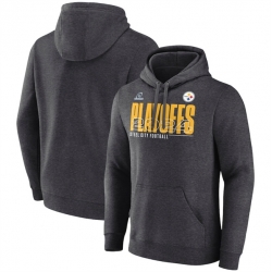 Men Pittsburgh Steelers Heather Charcoal 2024 Playoffs Fleece Pullover Hoodie