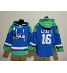 Men Seattle Seahawks 16 Tyler Lockett Royal Ageless Must Have Lace Up Pullover Hoodie