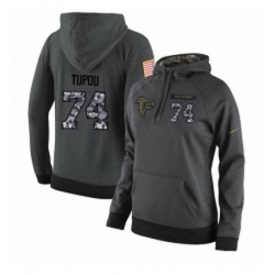 NFL Womens Nike Atlanta Falcons 74 Tani Tupou Stitched Black Anthracite Salute to Service Player Performance Hoodie