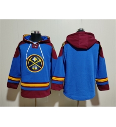 Men Denver Nuggets Blank Blue Red Lace Up Pullover Hoodie