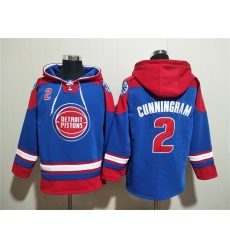 Men Detroit Pistons 2 Cade Cunningham Blue Red Lace Up Pullover Hoodie