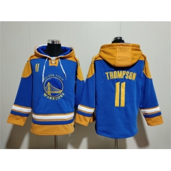 Men Golden State Warriors 11 Klay Thompson Blue Yellow Lace Up Pullover Hoodie