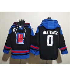 Men Los Angeles Clippers 0 Russell Westbrook Black Blue Lace Up Pullover Hoodie