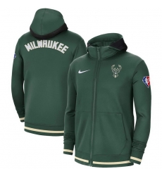 Men Milwaukee Bucks Nike 75th Anniversary Performance Showtime Full Zip Hoodie Jacket   Hunter Green