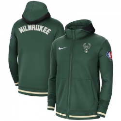 Men Milwaukee Bucks Nike 75th Anniversary Performance Showtime Full Zip Hoodie Jacket   Hunter Green