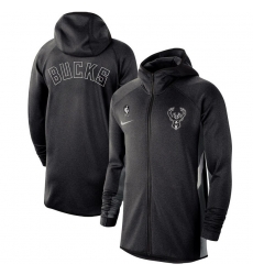 Men Nike Milwaukee Bucks Heather Black Authentic Showtime Therma Flex Performance Full Zip Hoodie