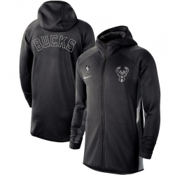 Men Nike Milwaukee Bucks Heather Black Authentic Showtime Therma Flex Performance Full Zip Hoodie