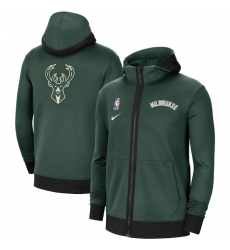 Men Nike Milwaukee Bucks Hunter Green Authentic Showtime Performance Full Zip Hoodie Jacket