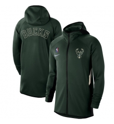 Men Nike Milwaukee Bucks Hunter Green Authentic Showtime Therma Flex Performance Full Zip Hoodie