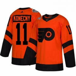 Mens Adidas Philadelphia Flyers 11 Travis Konecny Orange Authentic 2019 Stadium Series Stitched NHL Jersey 