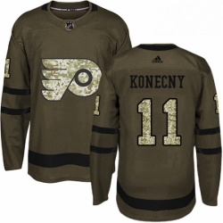 Mens Adidas Philadelphia Flyers 11 Travis Konecny Premier Green Salute to Service NHL Jersey 